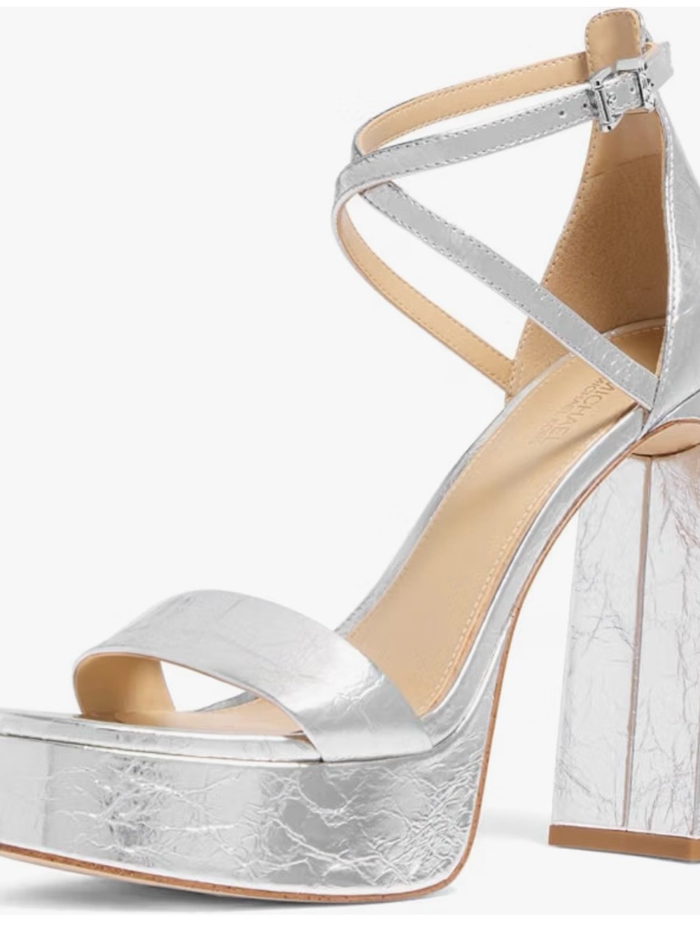 NIB Michael Kors Women's Cami Platform Sandal Metallic Silver Sz 8.5